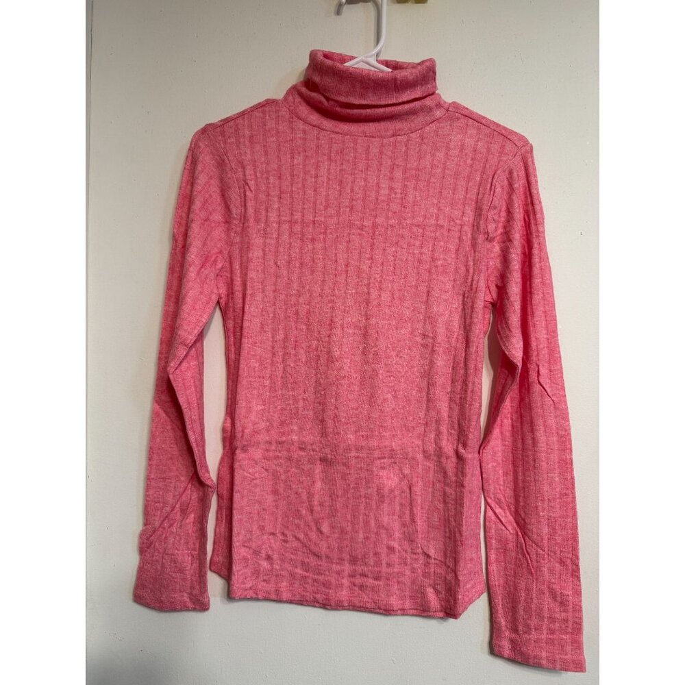 Zenana Woman Pink Ribbed Long Sleeve Turtle Neck Top